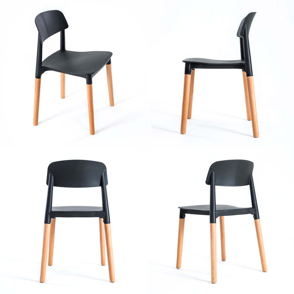 4x Retro Belloch Stackable Dining Cafe Chair BLACK