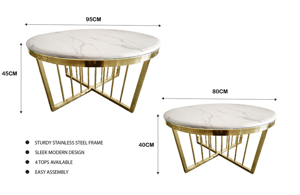 Salina Coffee Table 80cm Gold Base White Marble