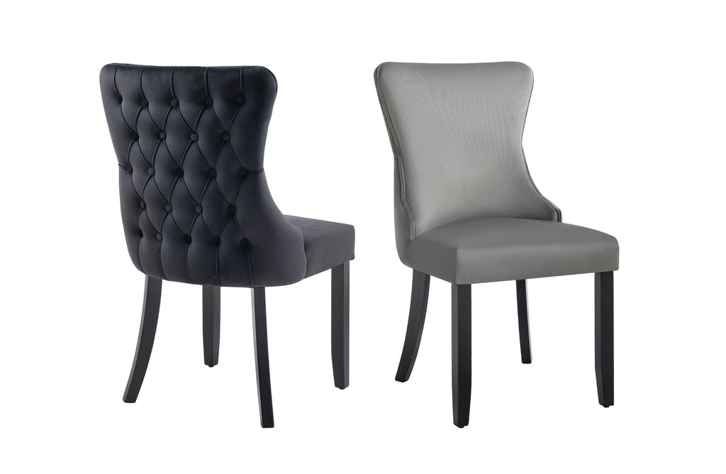 2x Paris Dark Grey Velvet and black Rubberwood Upholstered Dining Chairs Tufted Back 
