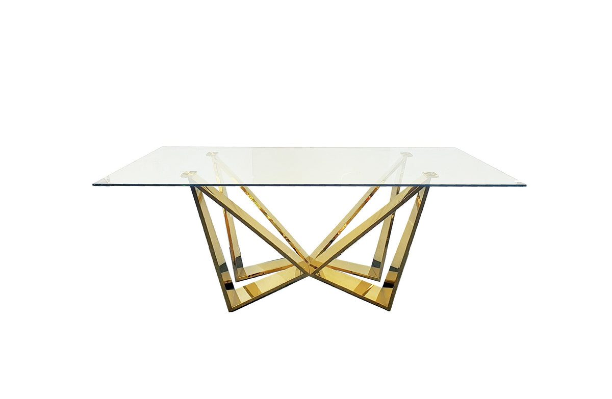 Roula Gold Dining Table Clear Glass 240cm x 110cm – House Things