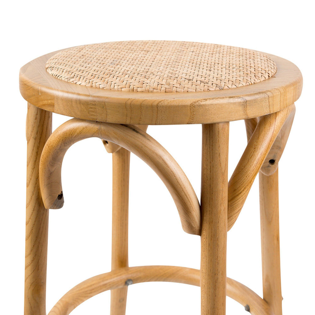 Aster 2pc Round Bar Stools Dining Chair Solid Birch Timber Rattan Seat Oak