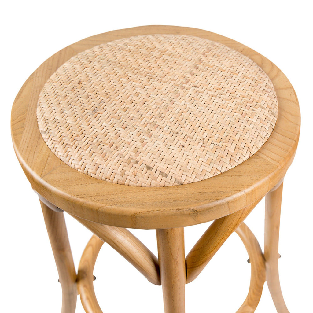 Aster 2pc Round Bar Stools Dining Chair Solid Birch Timber Rattan Seat Oak