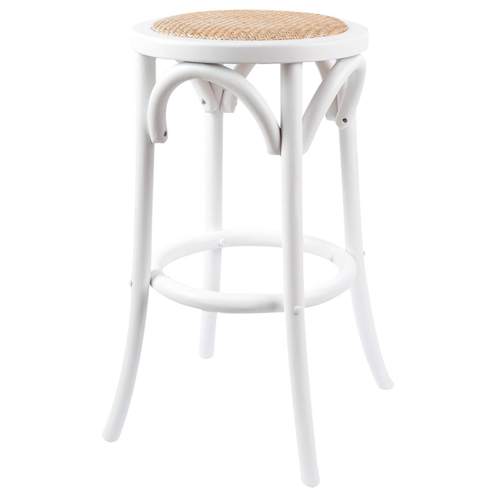 Aster Round Bar Stools Dining Chair Solid Birch Timber Rattan Seat White