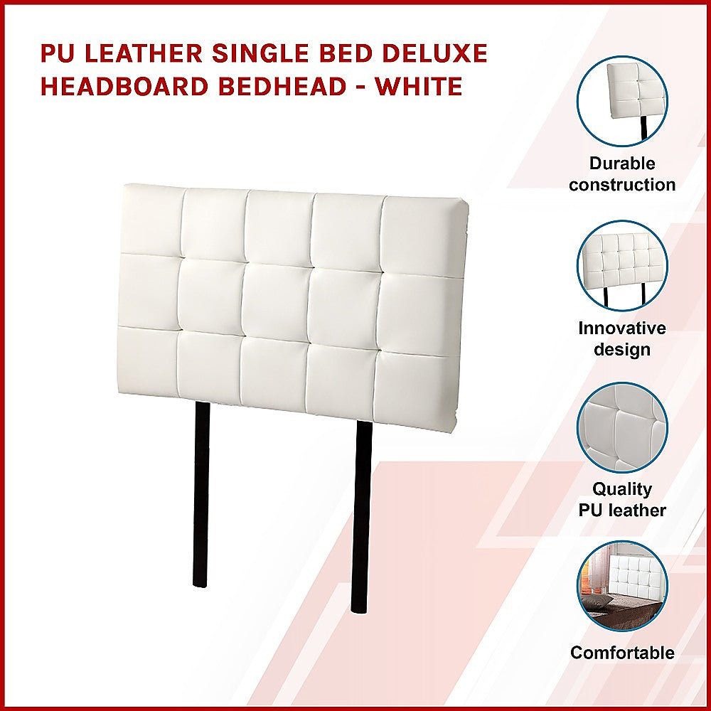 PU Leather Single Bed Deluxe Headboard Bedhead White