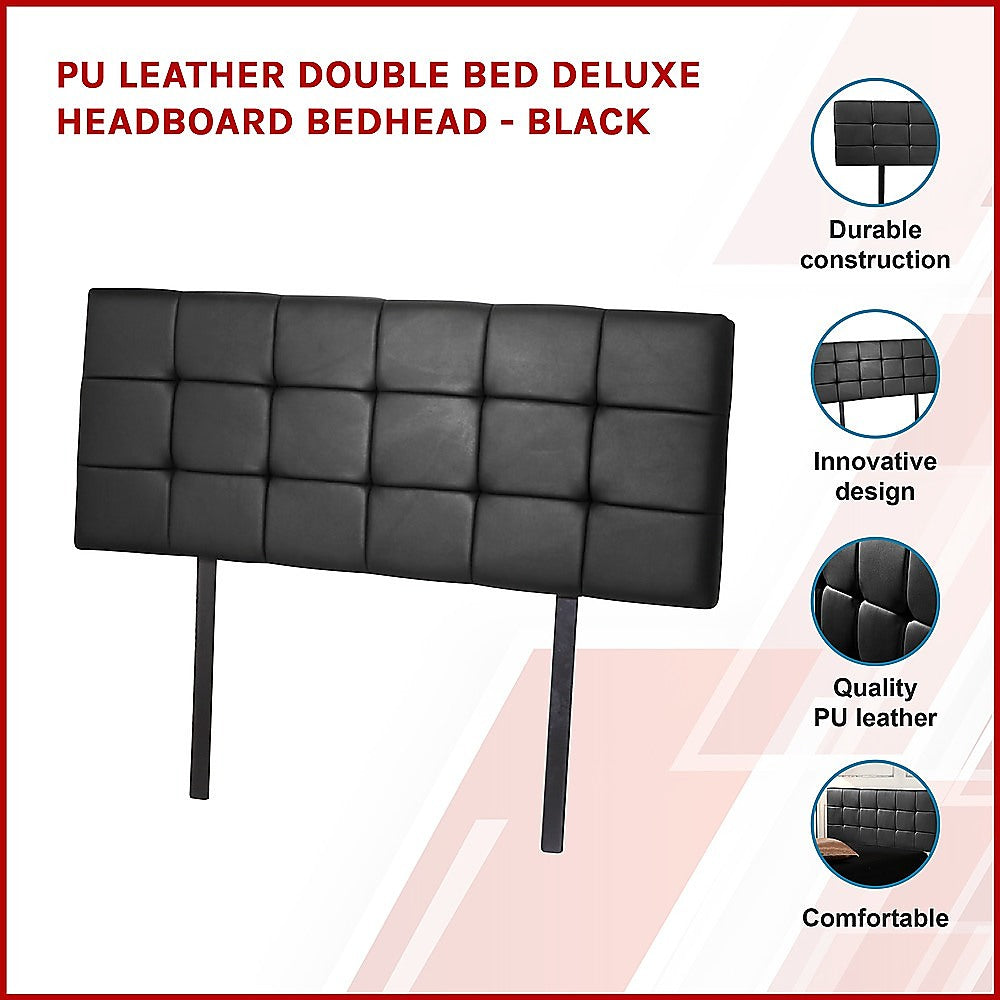 PU Leather Double Bed Deluxe Headboard Bedhead Black