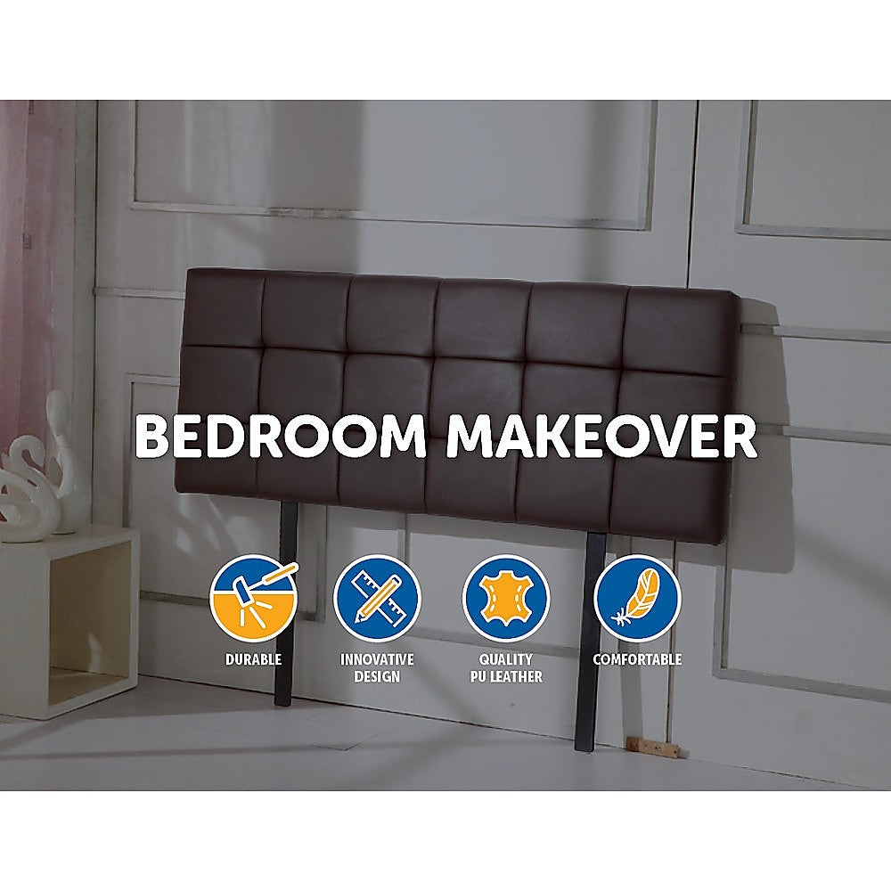 PU Leather Double Bed Deluxe Headboard Bedhead Brown
