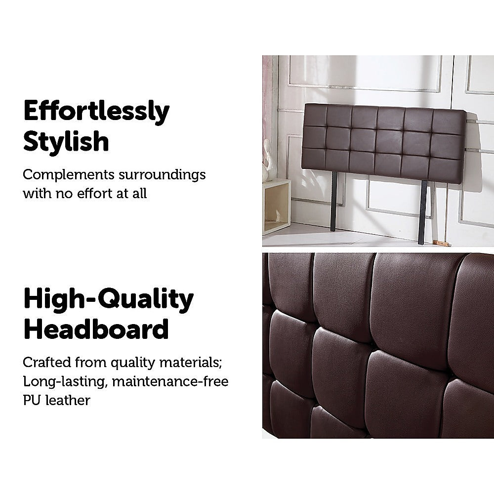 PU Leather Double Bed Deluxe Headboard Bedhead Brown