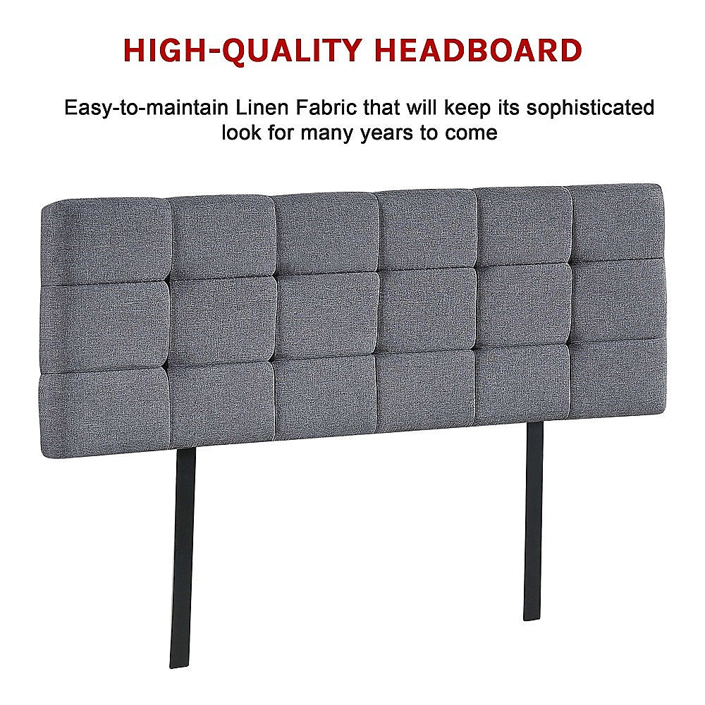 Linen Fabric Queen Bed Deluxe Headboard Bedhead Grey