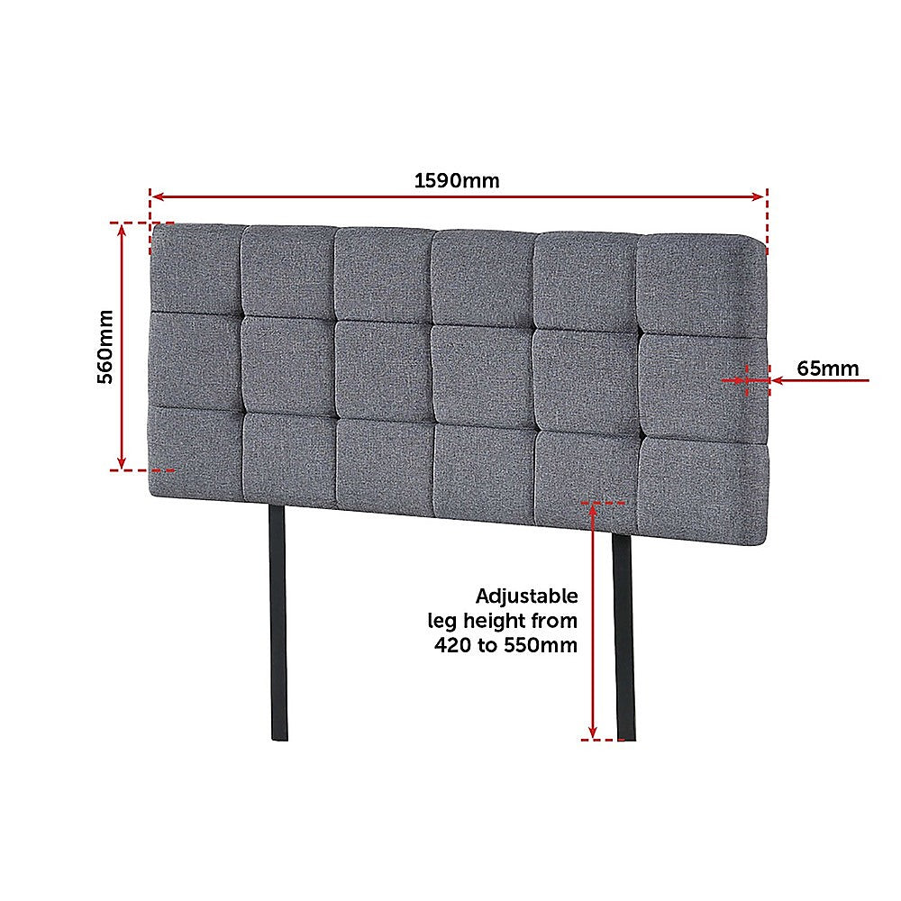 Linen Fabric Queen Bed Deluxe Headboard Bedhead Grey