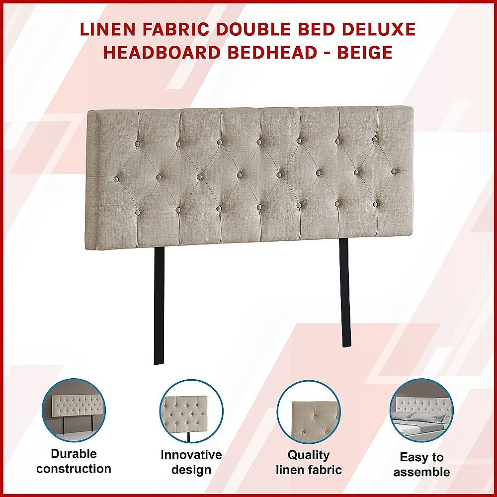 Linen Fabric Double Bed Deluxe Headboard Bedhead Beige