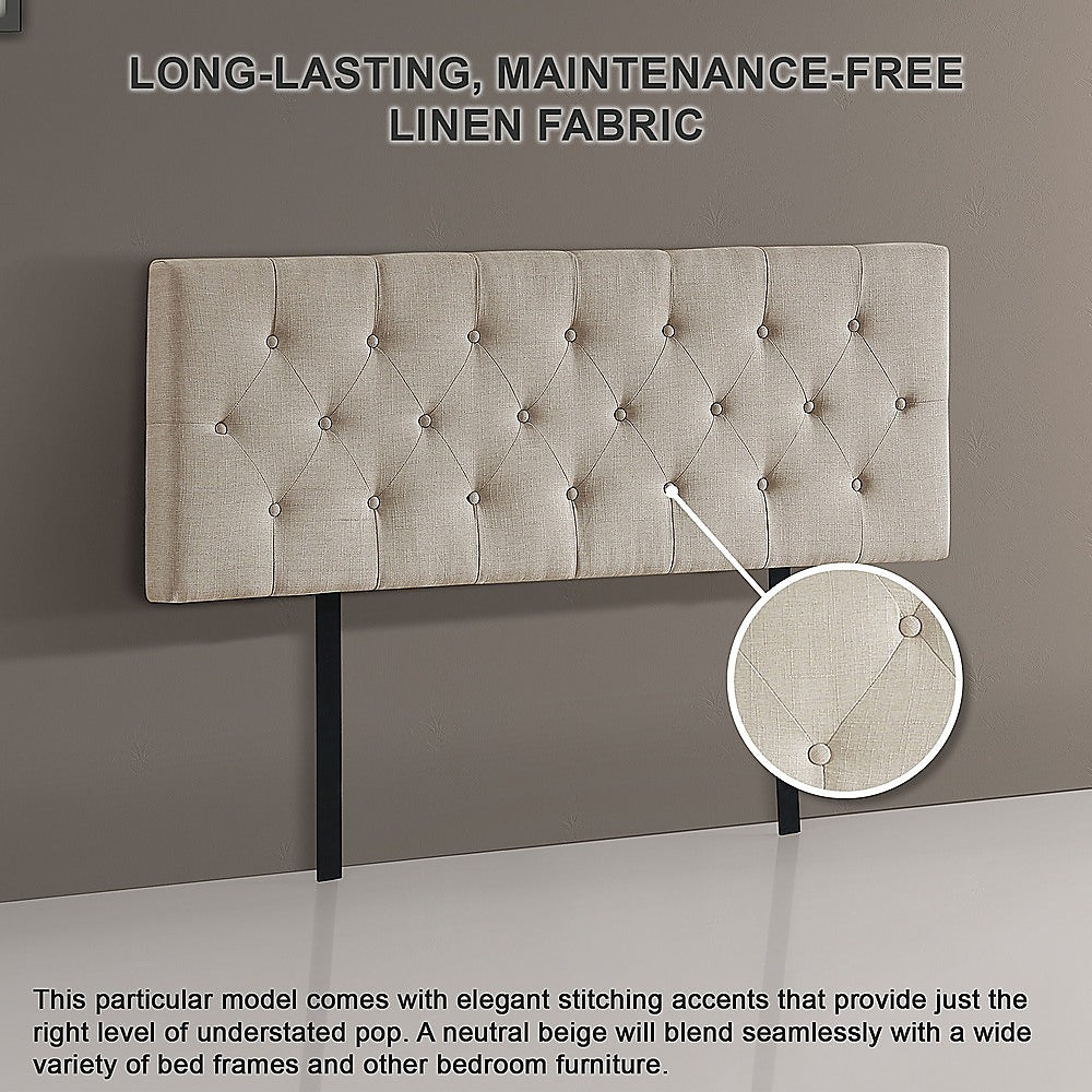 Linen Fabric Double Bed Deluxe Headboard Bedhead Beige