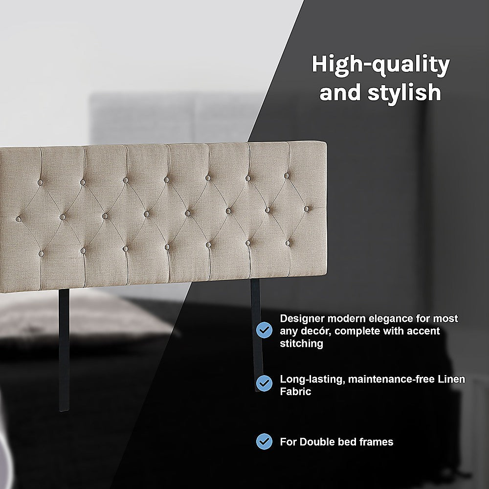 Linen Fabric Double Bed Deluxe Headboard Bedhead Beige