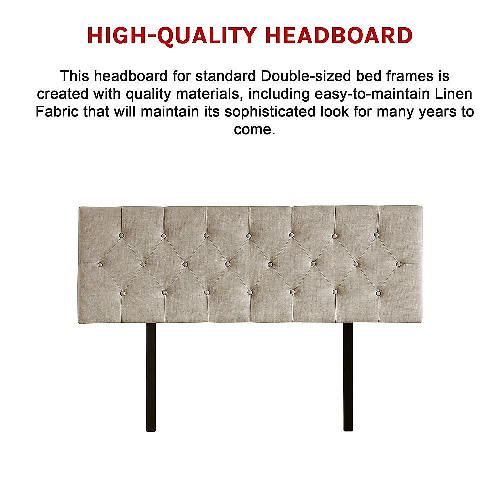 Linen Fabric Double Bed Deluxe Headboard Bedhead Beige