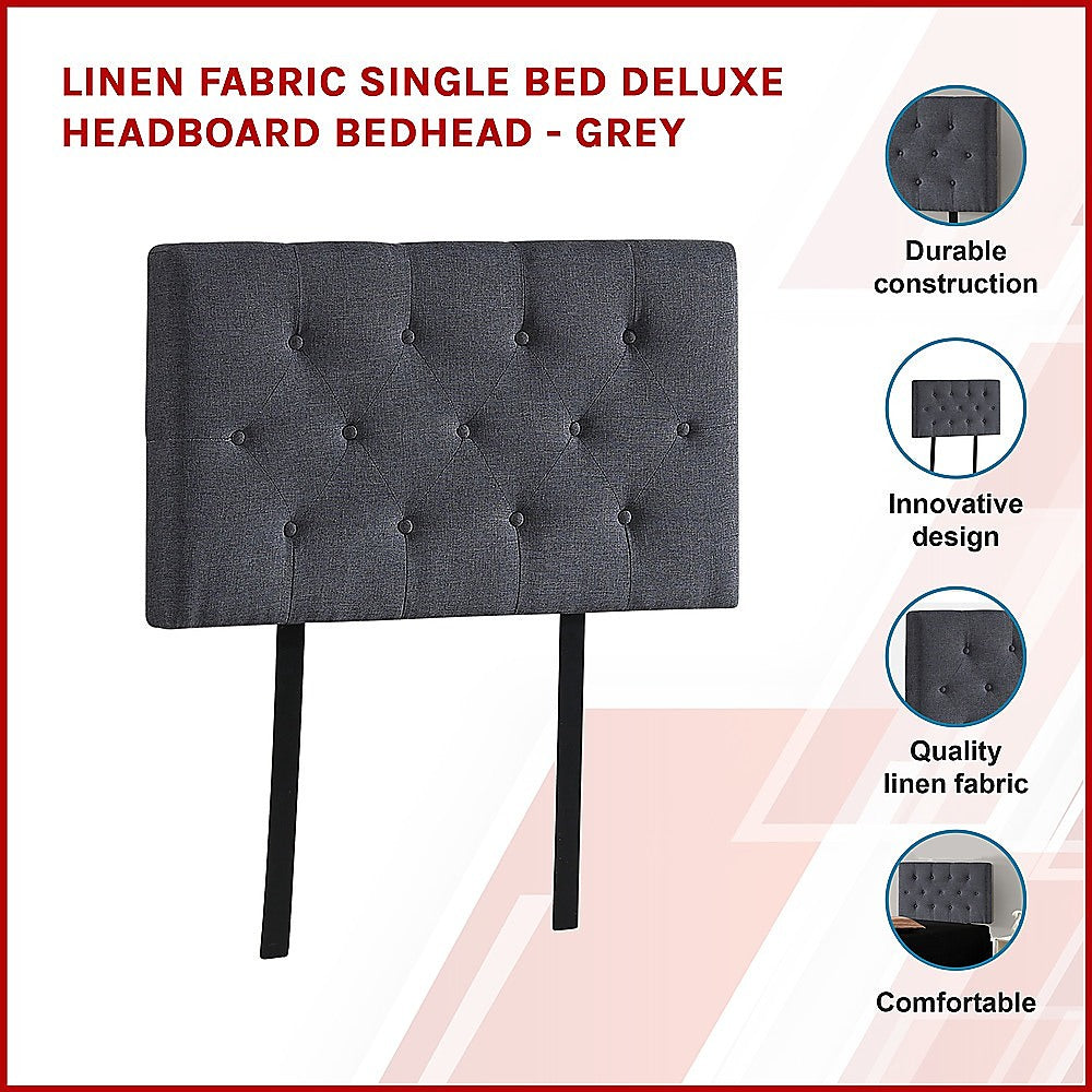 Linen Fabric Single Bed Deluxe Headboard Bedhead Grey