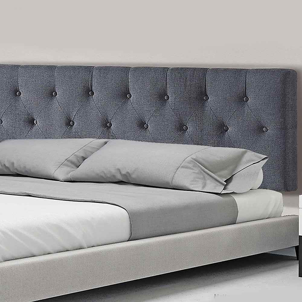 Linen Fabric Queen Bed Deluxe Headboard Bedhead Grey