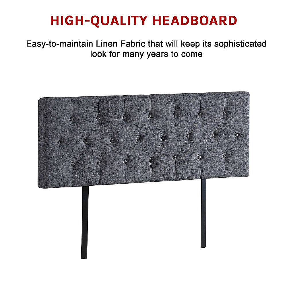 Linen Fabric Queen Bed Deluxe Headboard Bedhead Grey