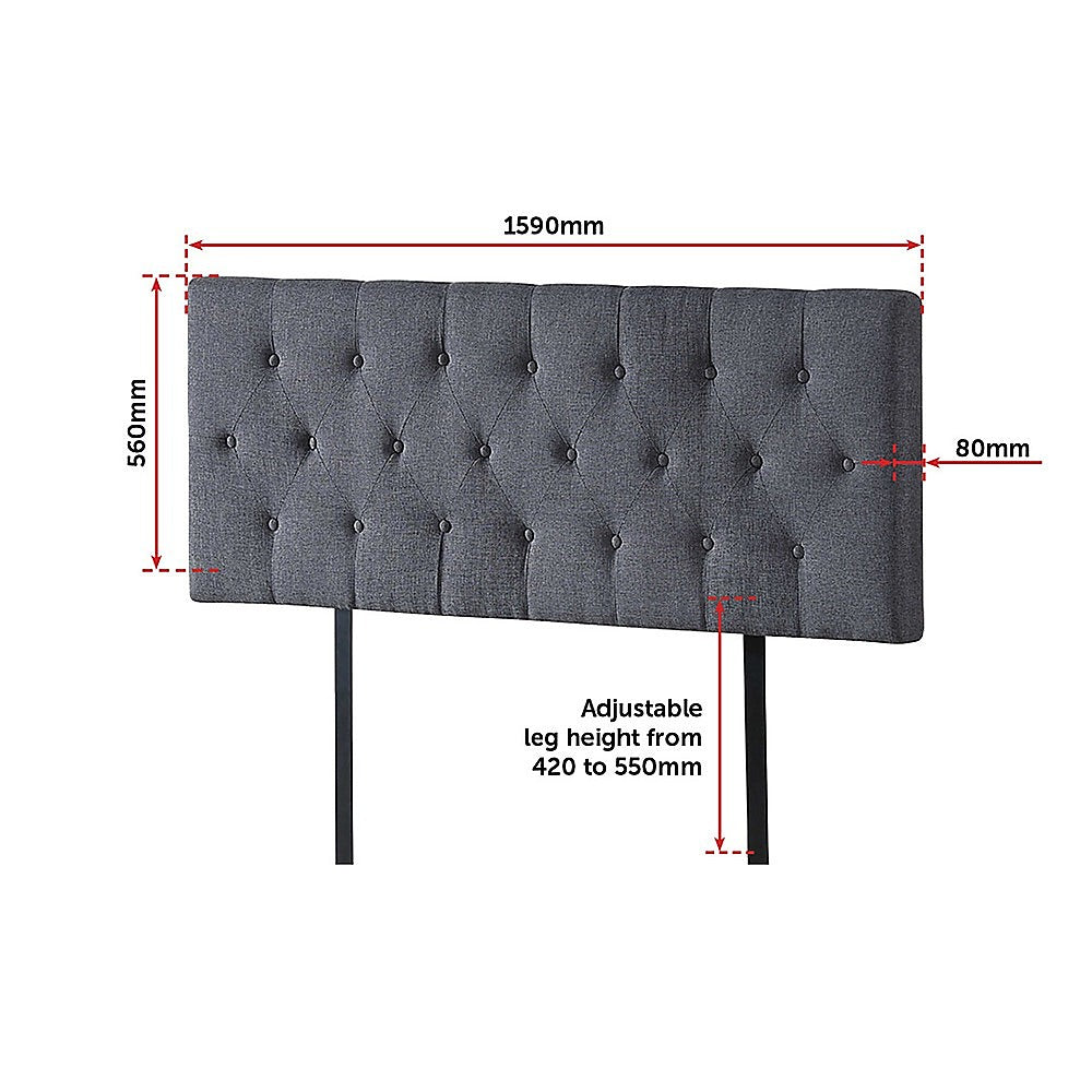 Linen Fabric Queen Bed Deluxe Headboard Bedhead Grey