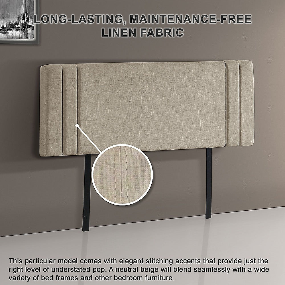Linen Fabric Double Bed Deluxe Headboard Bedhead Beige