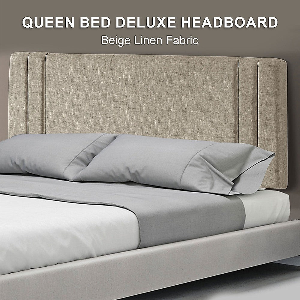 Linen Fabric Queen Bed Deluxe Headboard Bedhead Beige
