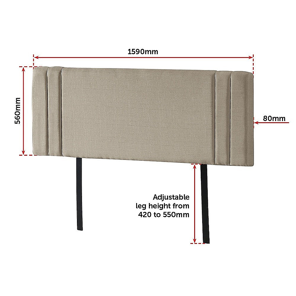 Linen Fabric Queen Bed Deluxe Headboard Bedhead Beige