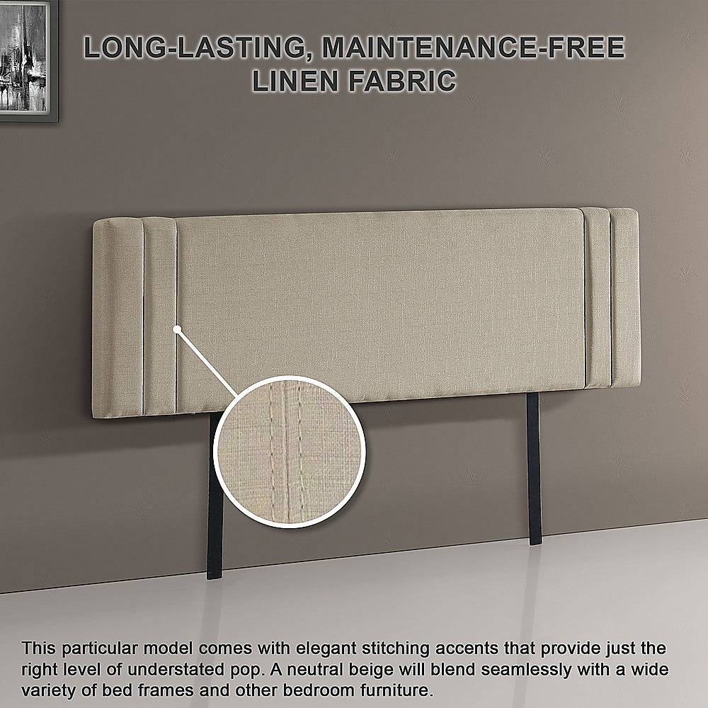 Linen Fabric King Bed Deluxe Headboard Bedhead Beige