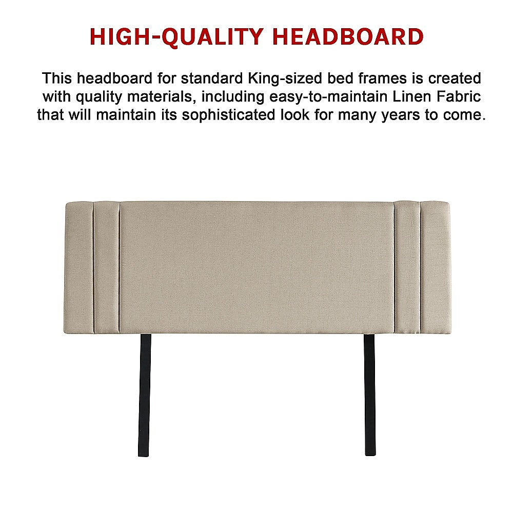 Linen Fabric King Bed Deluxe Headboard Bedhead Beige