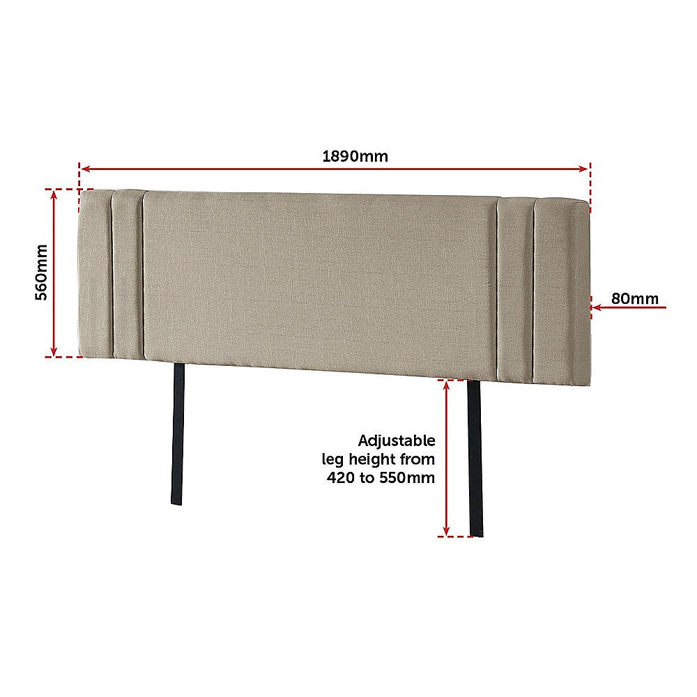 Linen Fabric King Bed Deluxe Headboard Bedhead Beige