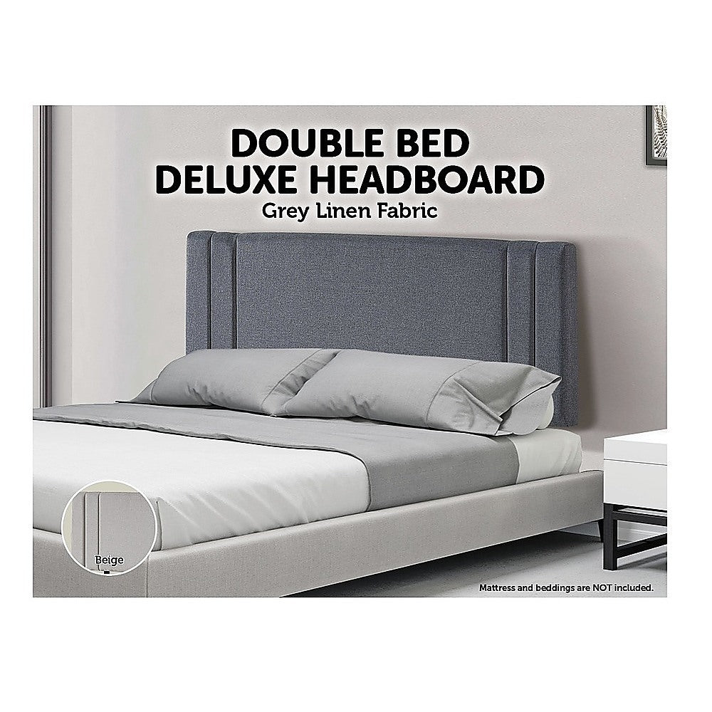 Linen Fabric Double Bed Deluxe Headboard Bedhead Grey