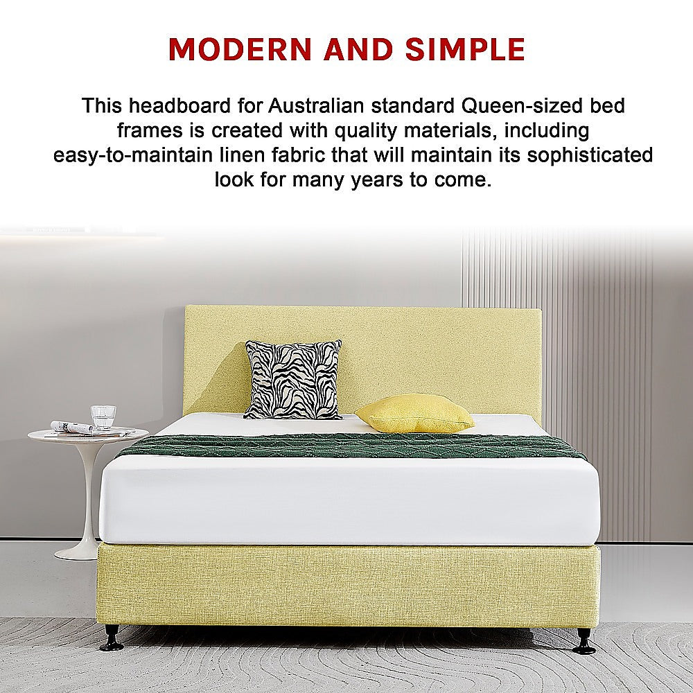 Linen Fabric Queen Bed Deluxe Headboard Bedhead Sulfur Yellow