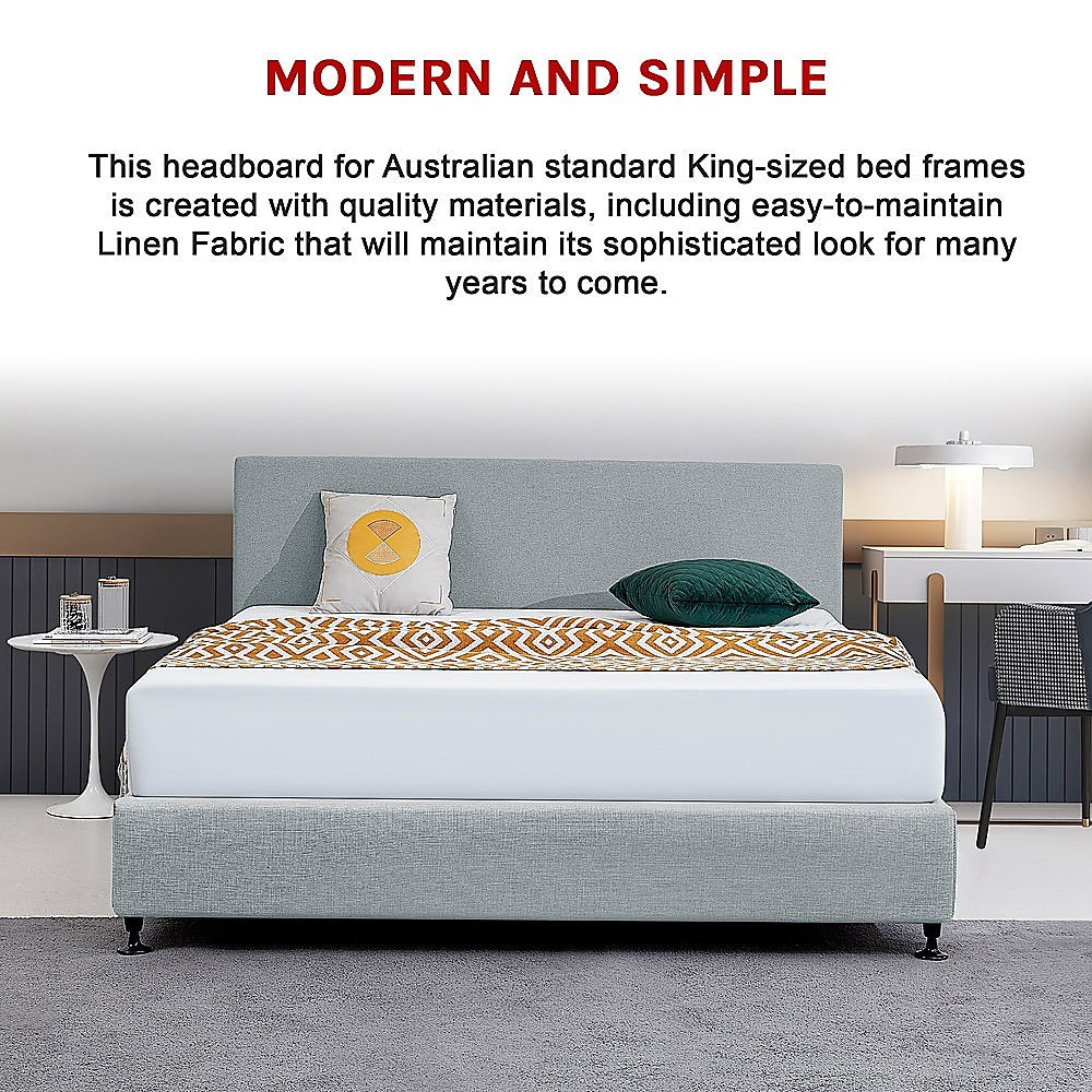 Linen Fabric King Bed Deluxe Headboard Bedhead Stone Grey