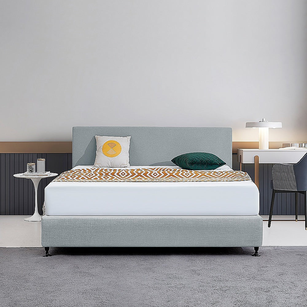 Linen Fabric King Bed Deluxe Headboard Bedhead Stone Grey