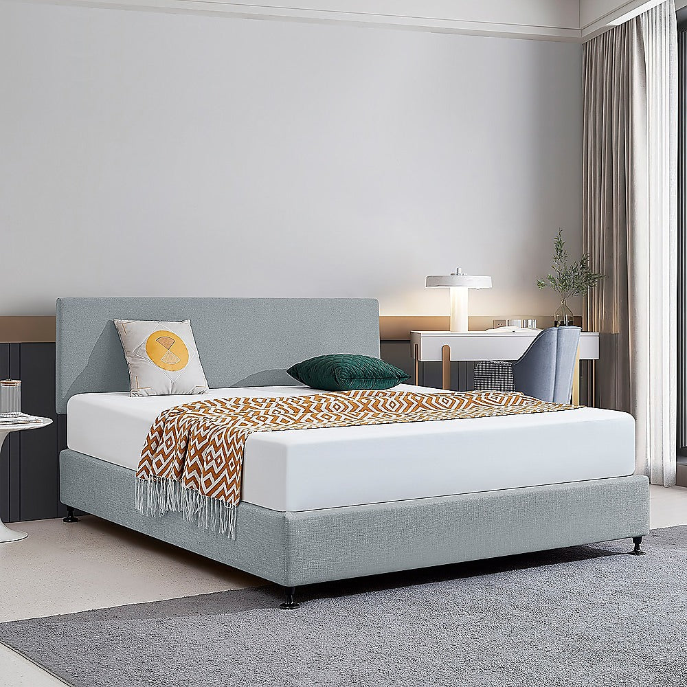 Linen Fabric King Bed Deluxe Headboard Bedhead Stone Grey