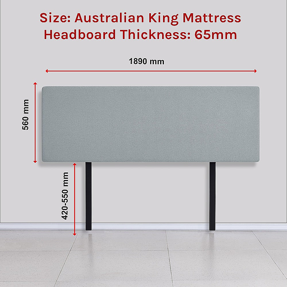 Linen Fabric King Bed Deluxe Headboard Bedhead Stone Grey