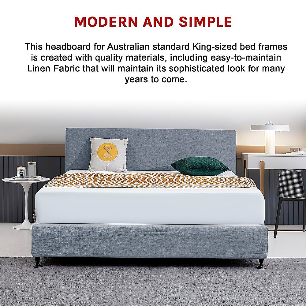 Linen Fabric King Bed Deluxe Headboard Bedhead Berlin Blue