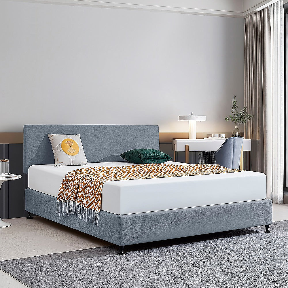 Linen Fabric King Bed Deluxe Headboard Bedhead Berlin Blue