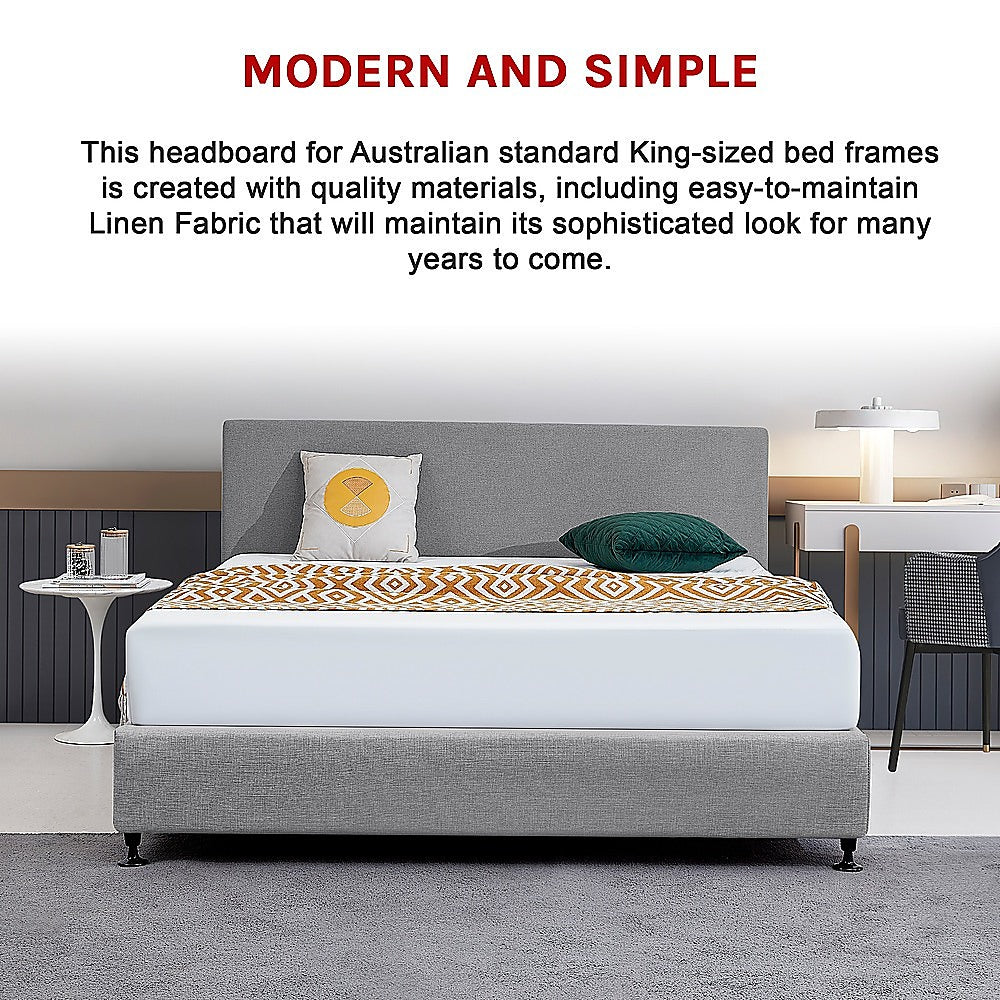Linen Fabric King Bed Deluxe Headboard Bedhead Night Ash