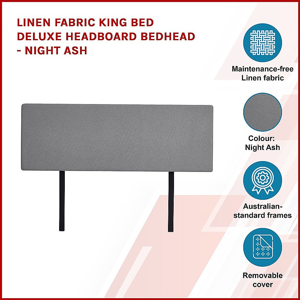 Linen Fabric King Bed Deluxe Headboard Bedhead Night Ash