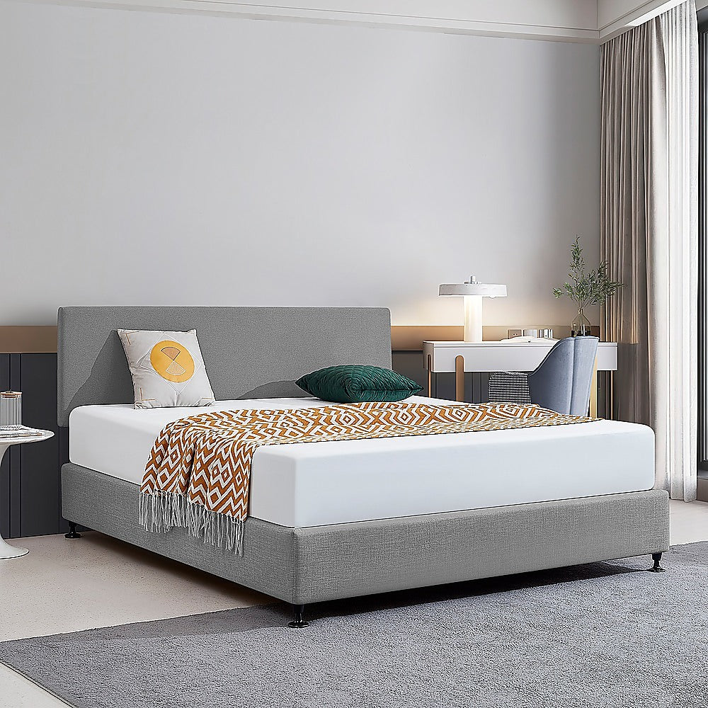 Linen Fabric King Bed Deluxe Headboard Bedhead Night Ash
