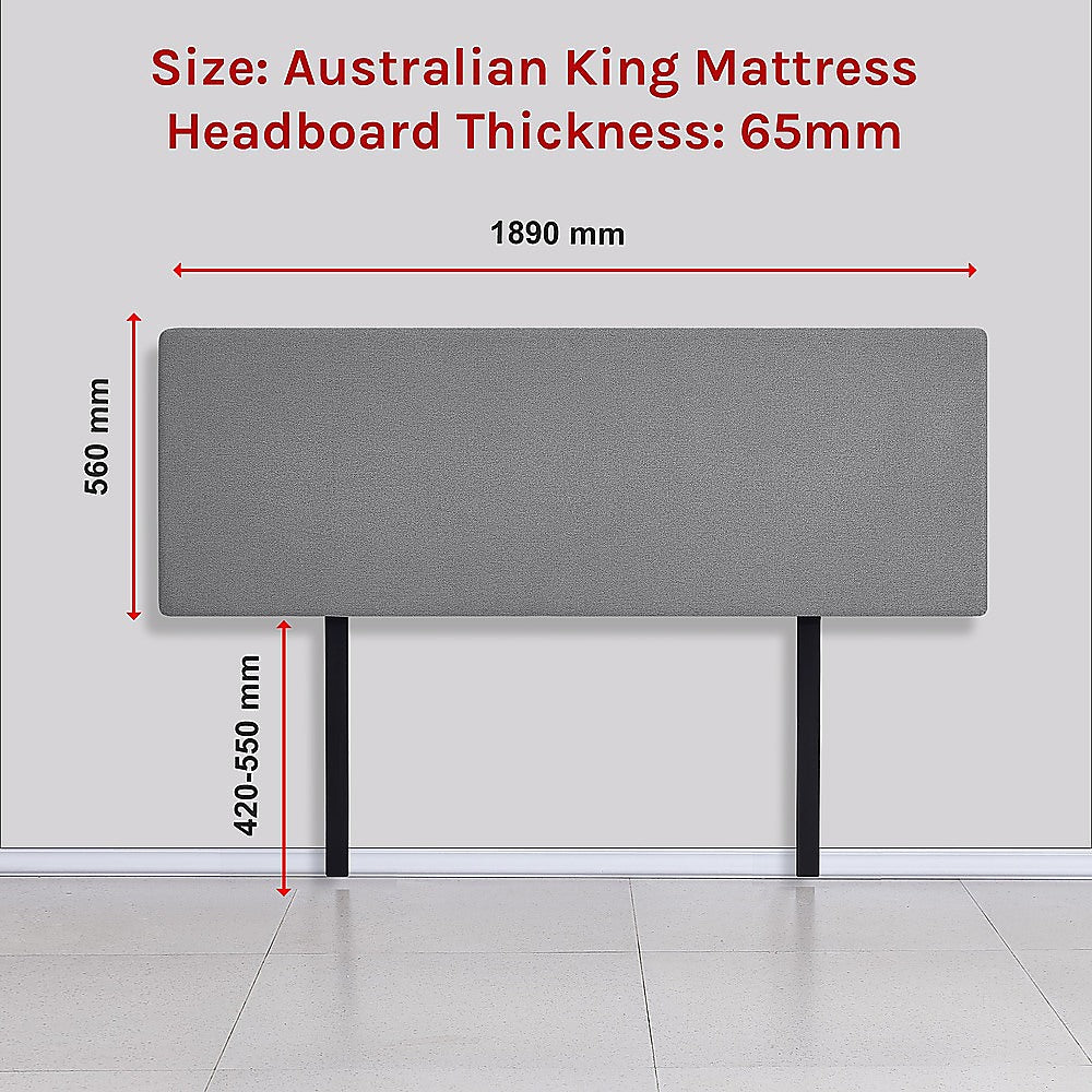 Linen Fabric King Bed Deluxe Headboard Bedhead Night Ash