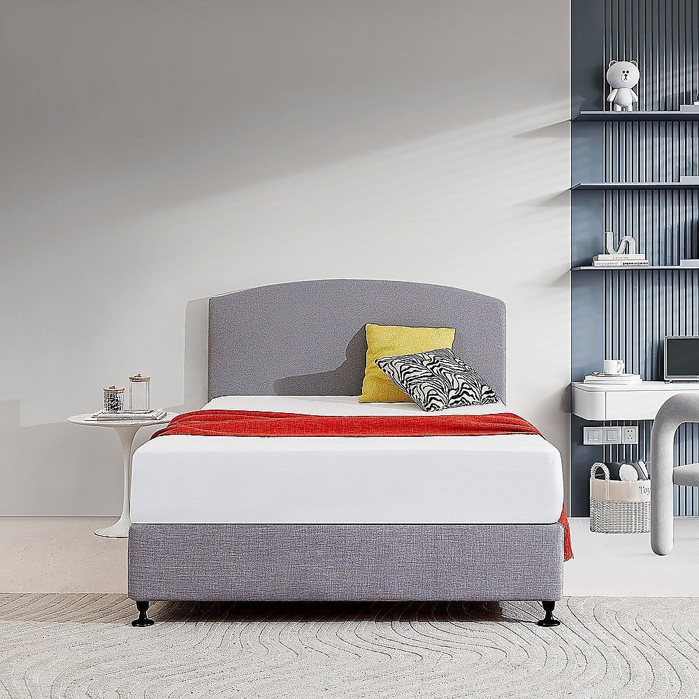 Linen Fabric Double Bed Curved Headboard Bedhead Slate Ash