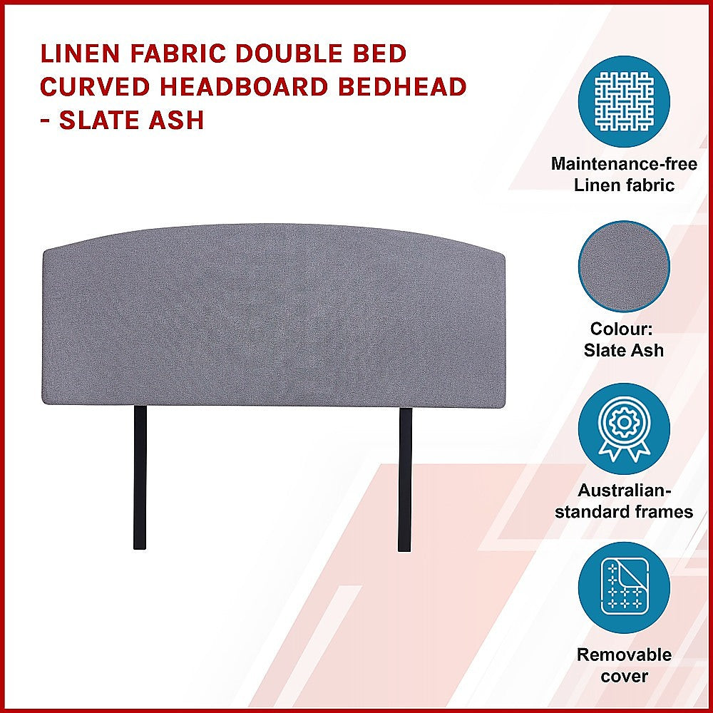 Linen Fabric Double Bed Curved Headboard Bedhead Slate Ash