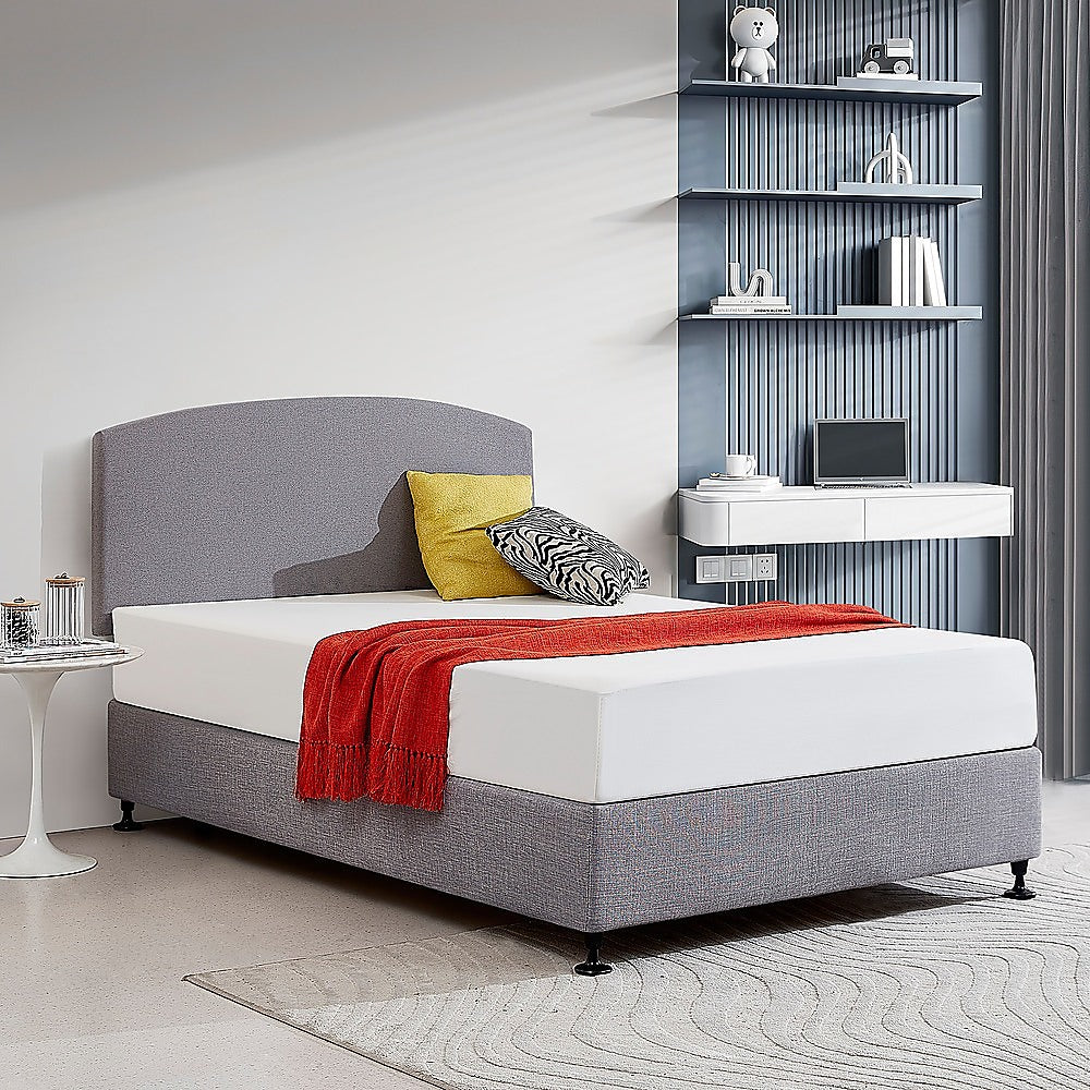 Linen Fabric Double Bed Curved Headboard Bedhead Slate Ash