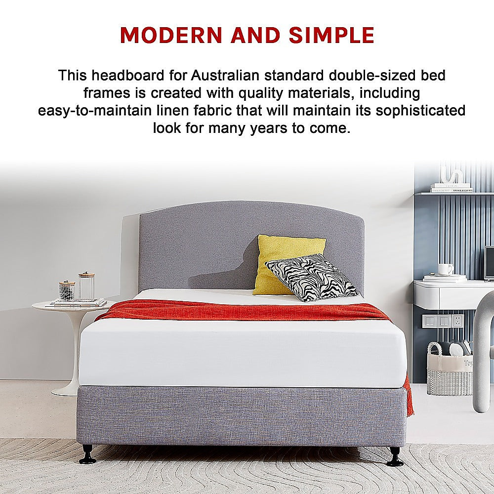 Linen Fabric Double Bed Curved Headboard Bedhead Slate Ash