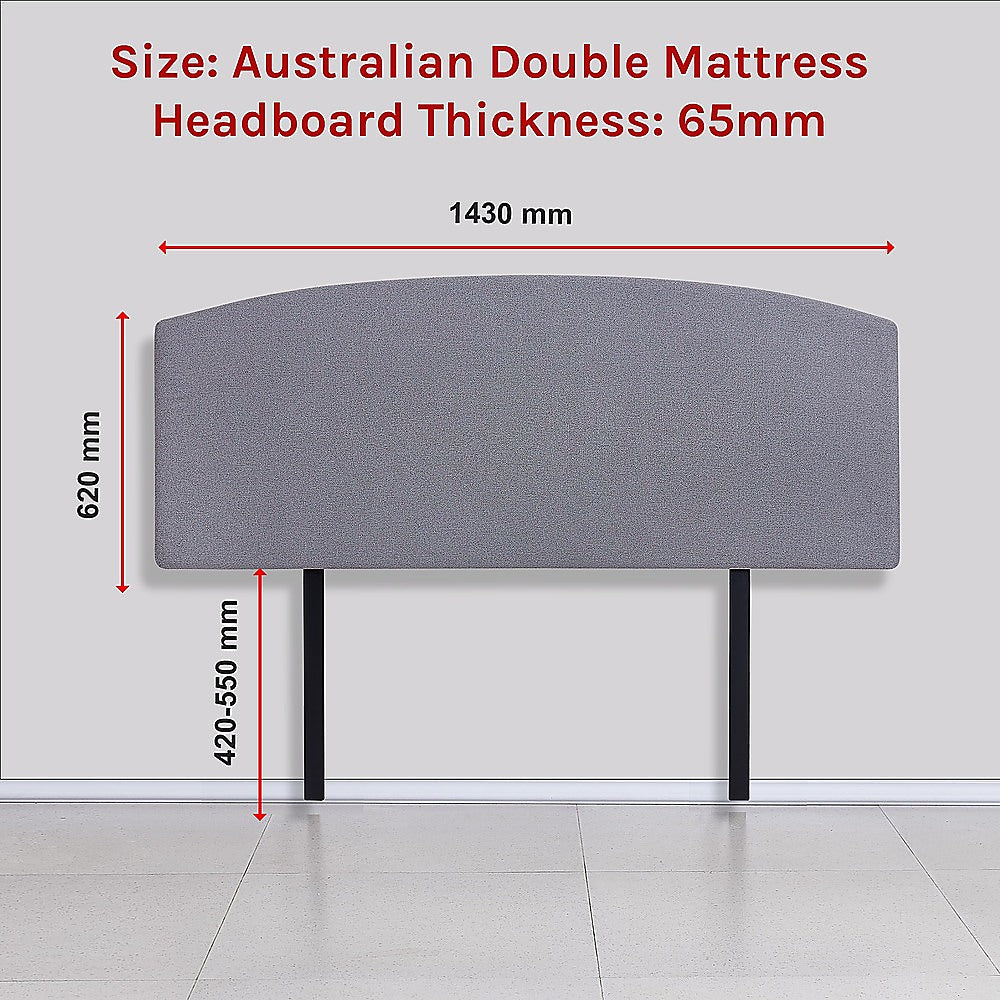 Linen Fabric Double Bed Curved Headboard Bedhead Slate Ash