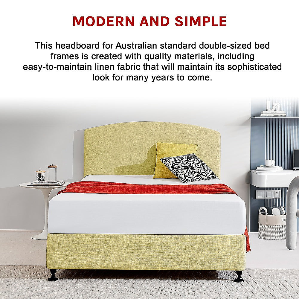Linen Fabric Double Bed Curved Headboard Bedhead Sulfur Yellow