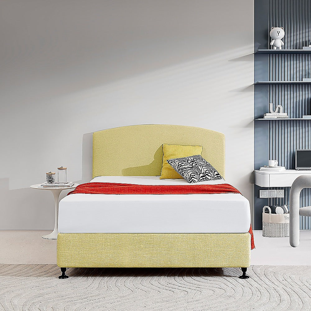 Linen Fabric Double Bed Curved Headboard Bedhead Sulfur Yellow