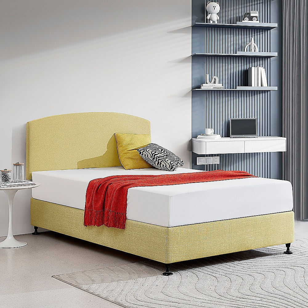 Linen Fabric Double Bed Curved Headboard Bedhead Sulfur Yellow