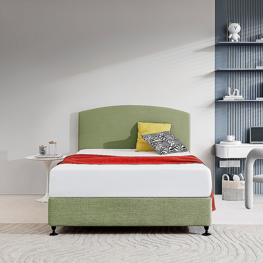 Linen Fabric Double Bed Curved Headboard Bedhead Olive Green