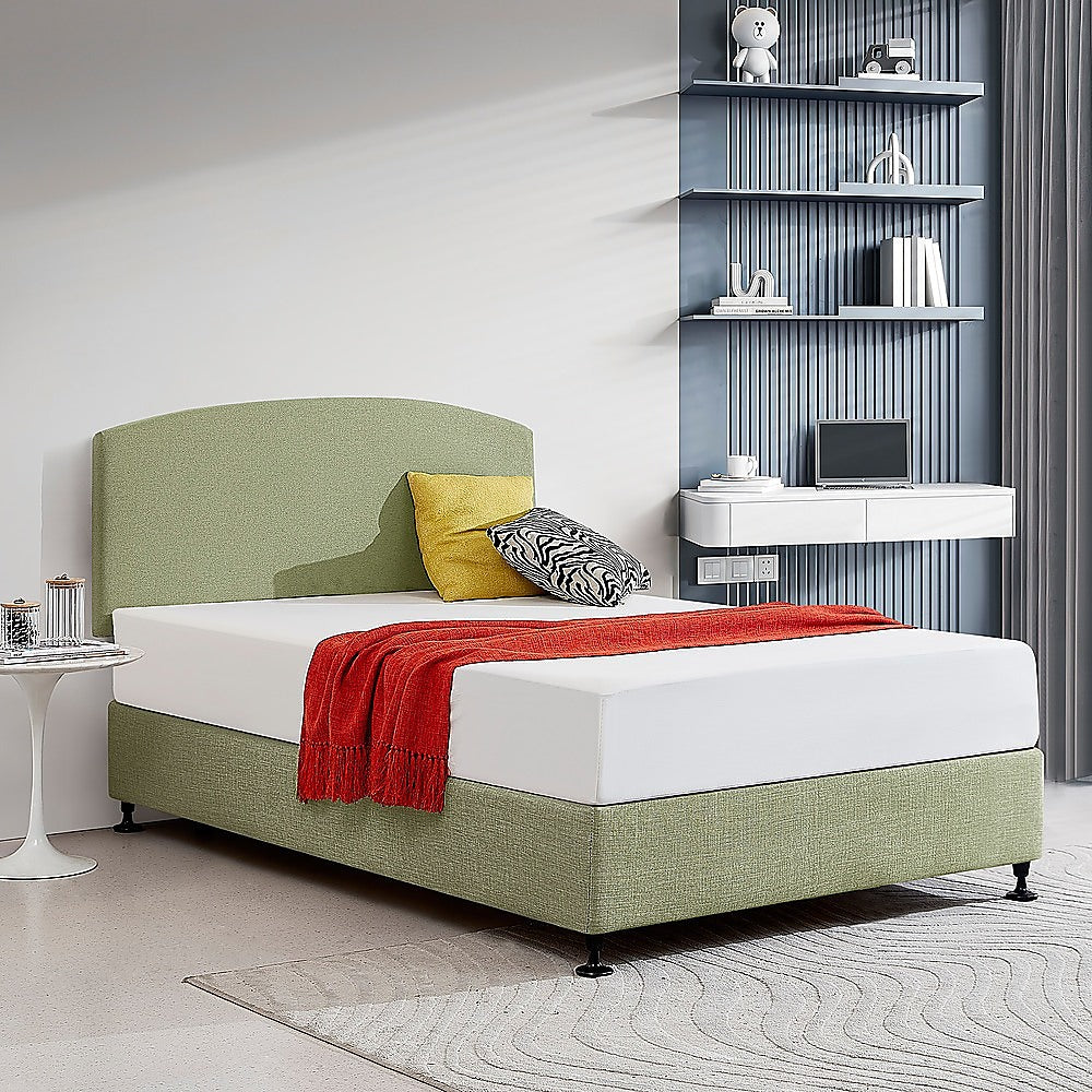 Linen Fabric Double Bed Curved Headboard Bedhead Olive Green