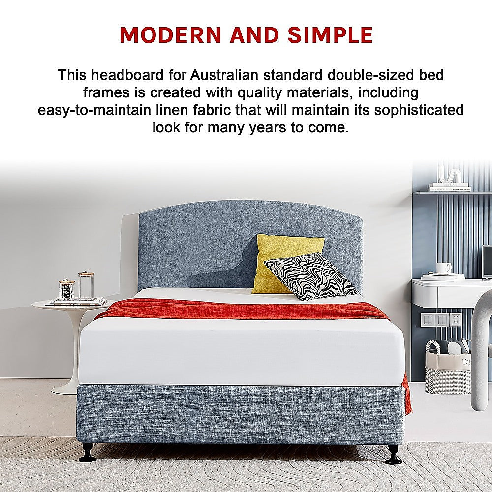 Linen Fabric Double Bed Curved Headboard Bedhead Berlin Blue